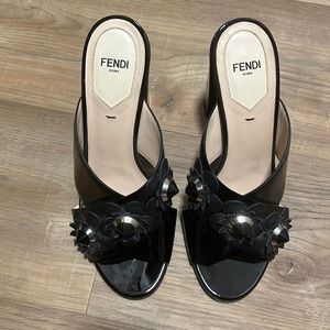 Fendi patent leather mule heel sandals